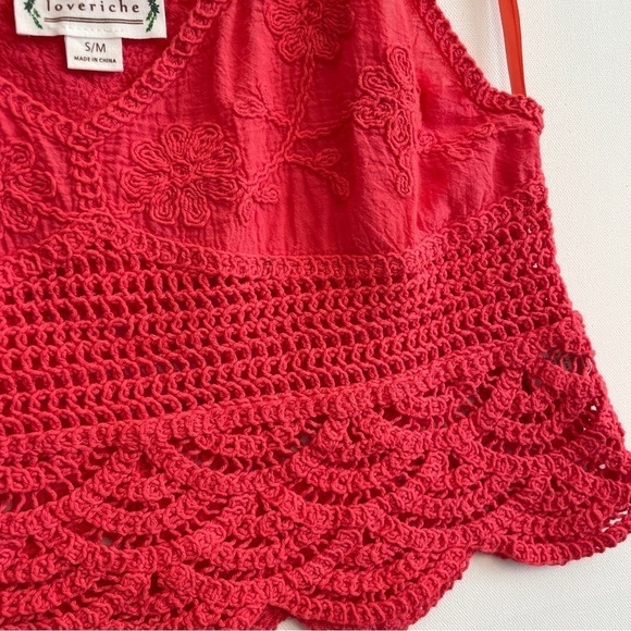 Love Riche Bright Coral Crochet Tank Top - Picture 6 of 7